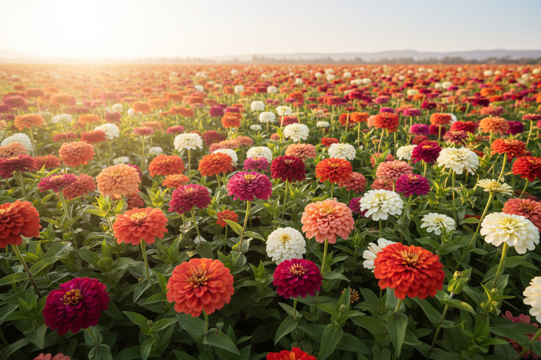 A field of giant zinnias in full bloom — Diamond Field Blooms South Africa
