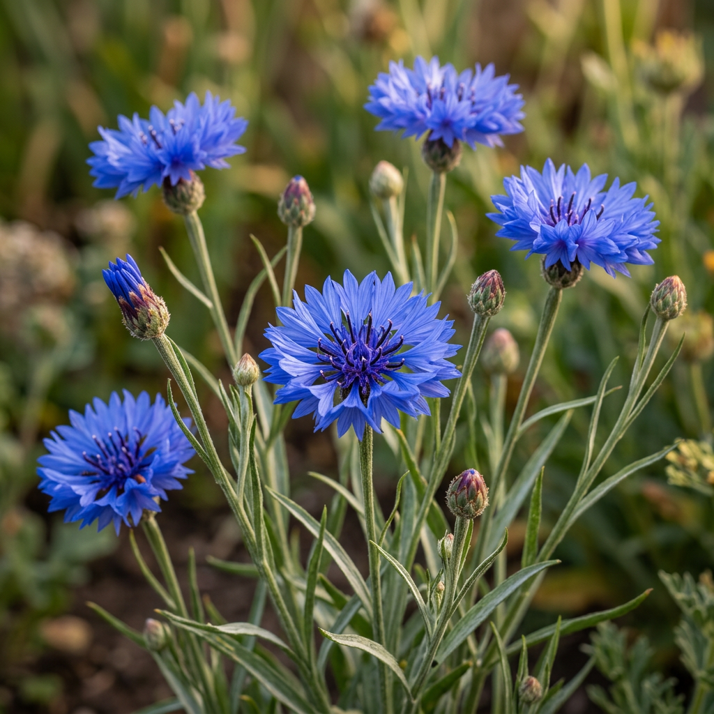 Blue cornflower bloom close-up