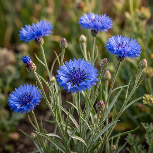 Blue cornflower bloom close-up