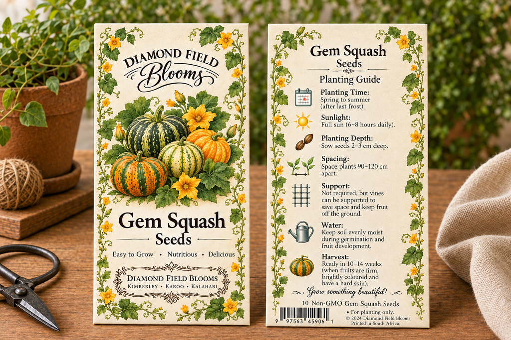 Diamond Field Blooms Gem Squash Seeds packet, 20 seeds"