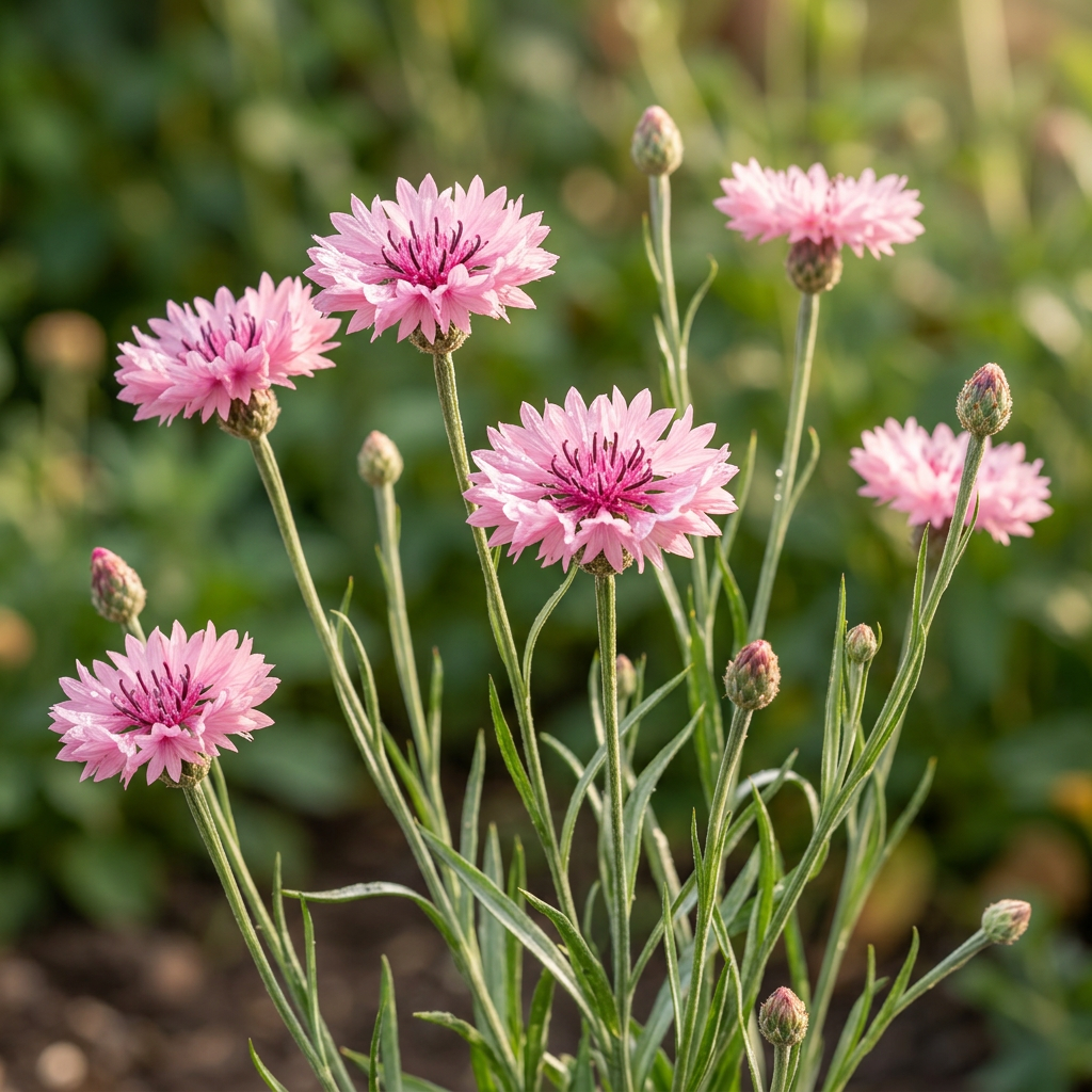 Pink cornflower bloom close-up