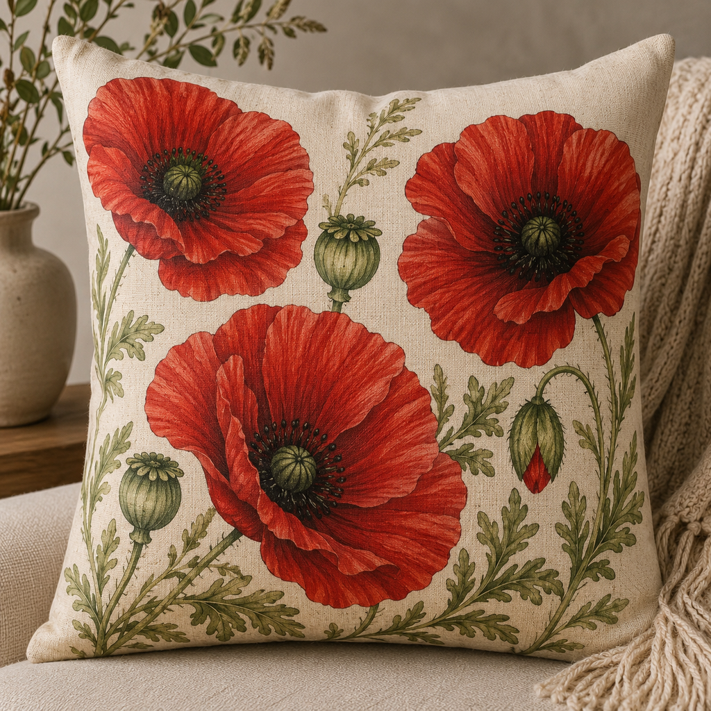 Large Poppy Print Scatter Pillow Cover | Diamond Field Blooms