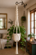 Spiral Macrame Hanging Plant Holder | Off-White Bohemian Decor